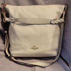 Coach Abbey Cream Leather Shoulder Bag with Gold Accents